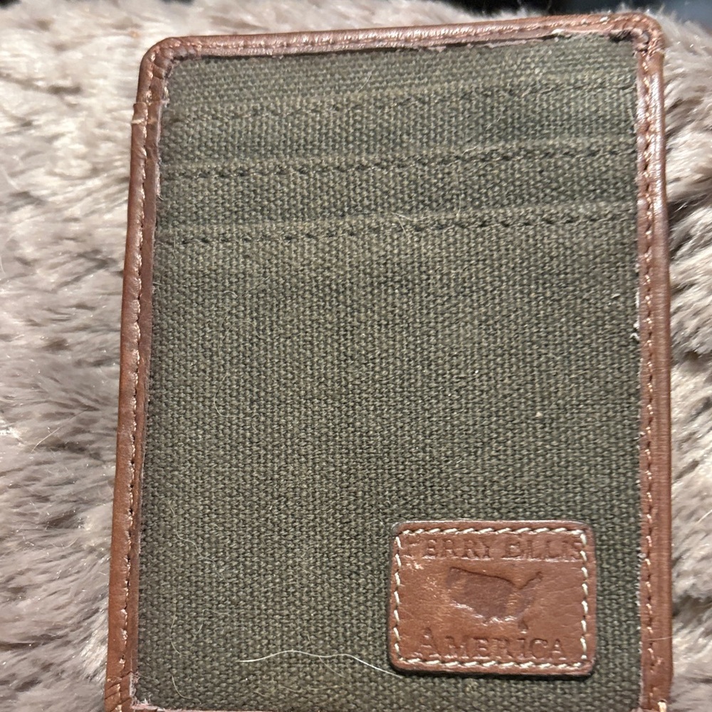 Olive Canvas Card Holder with Brown Leather Trim